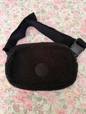 PINK Black Sherpa Fanny Pack Belt Bag